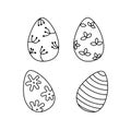 EASTER VECTOR SET- Vector hand drawn outline illustration of Easter egg set. Black contour doodle, line art. Easter decoration. Royalty Free Stock Photo