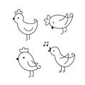 EASTER VECTOR SET- Vector hand drawn outline illustration of Easter chickens set. Black contour doodle, line art. Easter Royalty Free Stock Photo