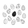 EASTER VECTOR SET- Vector hand drawn outline illustration of Easter egg set. Black contour doodle, line art. Easter decoration. Royalty Free Stock Photo