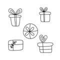 EASTER VECTOR SET- Vector hand drawn outline illustration of Easter gift box set. Black contour doodle, line art. Easter Royalty Free Stock Photo