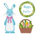 Easter spring tulips flowers bouqet, flower wreath, eggs elements Royalty Free Stock Photo