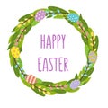 Easter spring tulips flowers bouqet, flower wreath, eggs elements