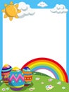 Easter vertical frame decorated eggs rainbow meadow