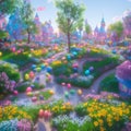 Easter village magical colorful beautiful whimsical abstract background seq 9 of 15