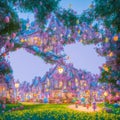 Easter village magical colorful beautiful whimsical abstract background seq 15 of 15