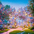 Easter village magical colorful beautiful whimsical abstract background seq 7 of 15
