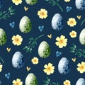 Easter vintage egg watercolor seamless pattern on dark blue background Royalty Free Stock Photo