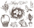 Easter vintage hand drawn vector illustrations set.