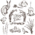 Easter vintage hand drawn vector illustrations set.