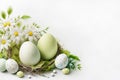 Easter wallpaper in pastel white and olive colors with copy space. Generative AI