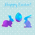 Easter watercolor background and seamless pattern with eggs, rabbits, birds, hearts,butterfly