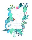 Easter watercolor natural illustration with kitten sticker