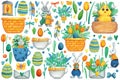 Easter watercolor set. Cute illustrations for Happy Easter
