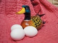 Easter white eggs and duck Royalty Free Stock Photo