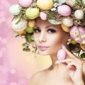 Easter Woman. Spring Girl with Fashion Hairstyle. Royalty Free Stock Photo