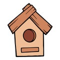 Easter wood bird house icon, hand drawn style