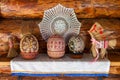 Easter wooden eggs into national old Russian patterns