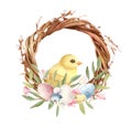 Easter wooden wreath with baby chicken Royalty Free Stock Photo