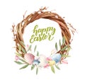Easter wooden wreath with willow branches Royalty Free Stock Photo