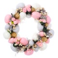 Easter wreath of colorful decorative eggs, flowers Royalty Free Stock Photo