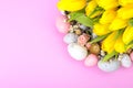 Easter wreath of colorful decorative eggs, flowers Royalty Free Stock Photo