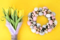 Easter wreath of colorful decorative eggs, flowers Royalty Free Stock Photo