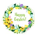 Easter wreath with Easter eggs, flowers, leaves and branches on white background. Design for your greeting cards, banners, flyers Royalty Free Stock Photo