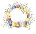 Easter wreath with eggs, bunny and chicken Royalty Free Stock Photo