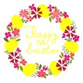 Easter wreath with eggs and flowers.