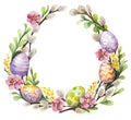 Easter wreath with easter eggs and flowers