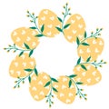 Easter wreath with Easter eggs, hand drawn yellow eggs with a green flower sprig on a transparent background. Decorative Royalty Free Stock Photo