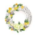Easter wreath - elegant decorated wreath with eggs flowers and leafs - yellow orange white and green color