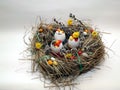 Easter wreath made of a hay with willow branches and filled egg shells Royalty Free Stock Photo