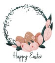 Easter wreath with tulips and easter eggs illustrarion