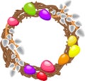 Easter wreath with willows, colored eggs