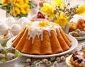 Easter yeast cake with icing and candied orange peel, delicious Easter dessert Royalty Free Stock Photo