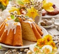 Easter yeast cake with icing and candied orange peel, delicious Easter dessert Royalty Free Stock Photo