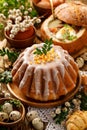 Easter yeast cake with icing and candied orange peel, delicious Easter dessert