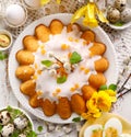 Easter yeast cake with icing and candied orange peel, delicious Easter dessert Royalty Free Stock Photo