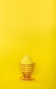Easter yellow egg on the yellow background. Space for text. Beauty blender