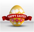 Easter yellow egg with red ribbon on white background Royalty Free Stock Photo