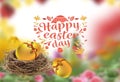 Easter eggs floral poster yeallow pink white green with text letter copy space holiday banner template greetings card