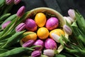 Easterdecoration with eggs and flowers