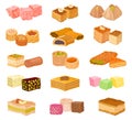 Eastern and Arabic Sweets with Famous Baklava and Rahat Lakoum Big Vector Set