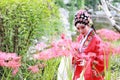 Aisa Chinese woman Peking Beijing Opera Costumes Pavilion garden China traditional role drama play manjusaka Royalty Free Stock Photo