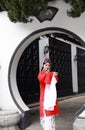 Aisa Chinese woman Peking Beijing Opera Costumes Pavilion garden China traditional role drama play Royalty Free Stock Photo