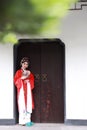 Aisa Chinese woman Peking Beijing Opera Costumes Pavilion garden China traditional role drama play bride dance perform Royalty Free Stock Photo