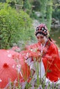 Aisa Chinese woman Peking Beijing Opera Costumes Pavilion garden China traditional role drama play bride dance perform Royalty Free Stock Photo