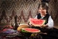 Eastern boy with watermelon portrait