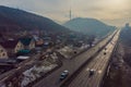 Eastern bypass road. Almaty city. Kazakhstan. Mountains and TV tower Royalty Free Stock Photo